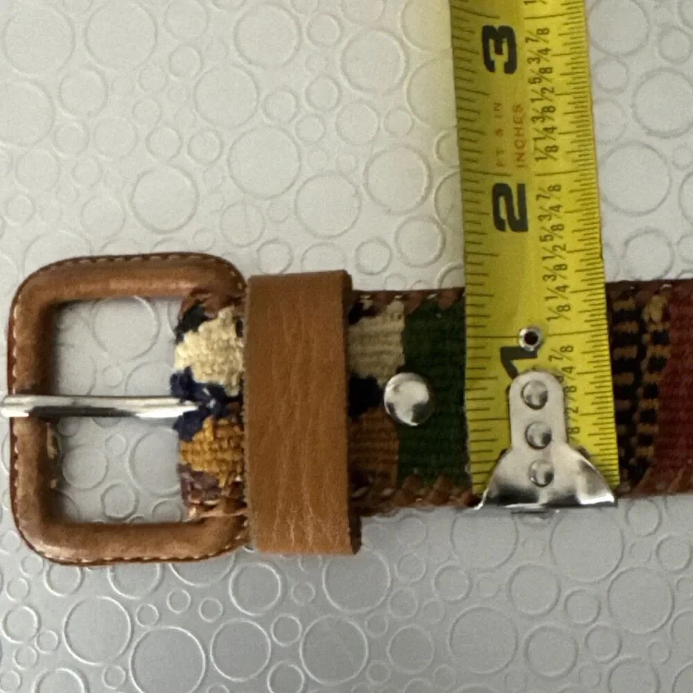 Vintage Handmade Guatemala Woven Belt 36 Cotton Leather Aztec Folk Art